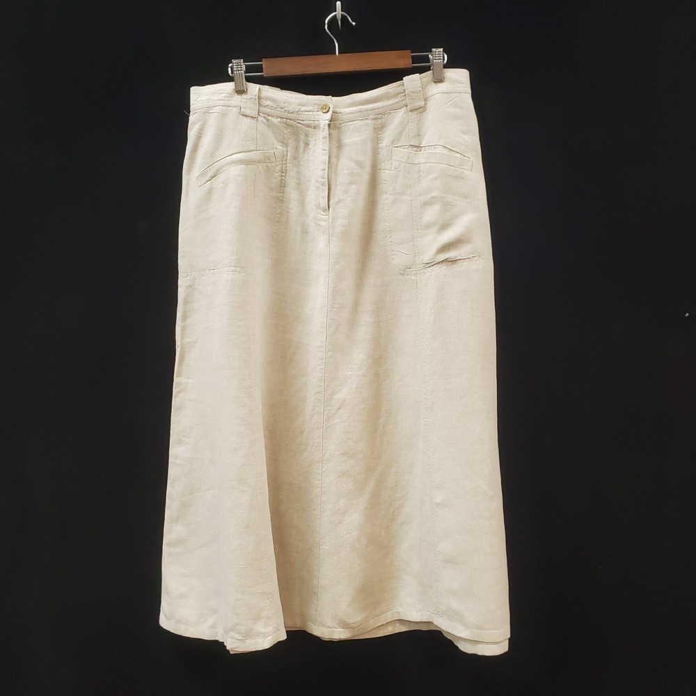 Orvis Vtg Linen Midi Skirt Size 16 Tan Eurpoean Summer Scandi Chic Minimalist